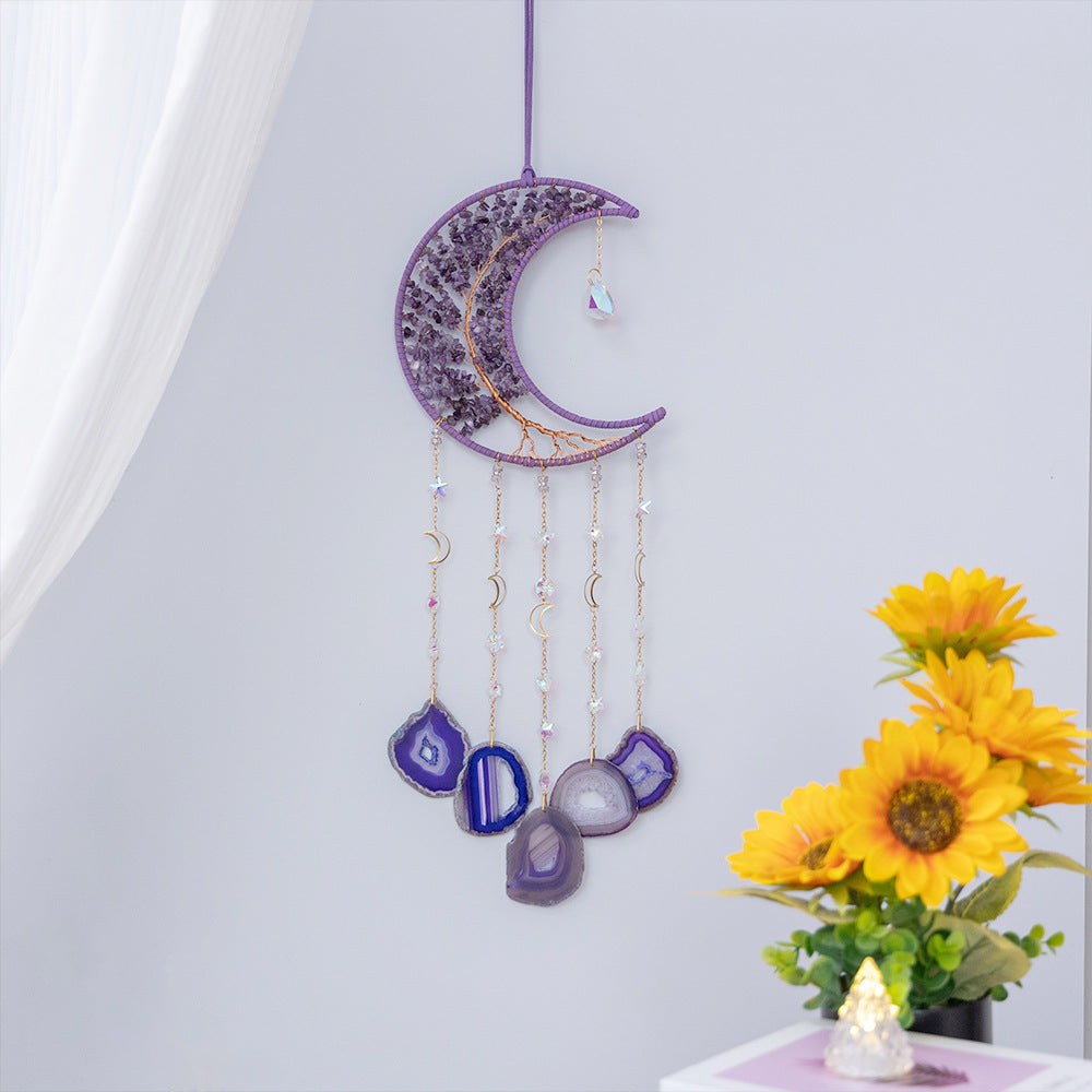 Purple Crystal Gems Moon Hanging Ornament Wall Home Decorations
