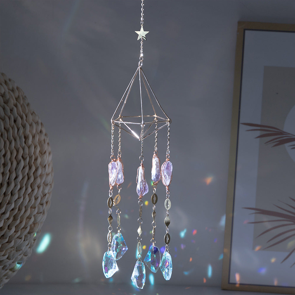 Purple Agate Slice Suncatcher Hanging Prism Crystal Wind Chimes