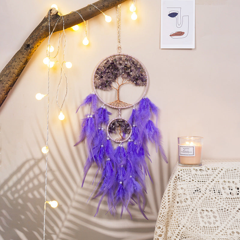 Amethyst Beads Tree of Life Feather Dreamcatcher Purple Feather Decor