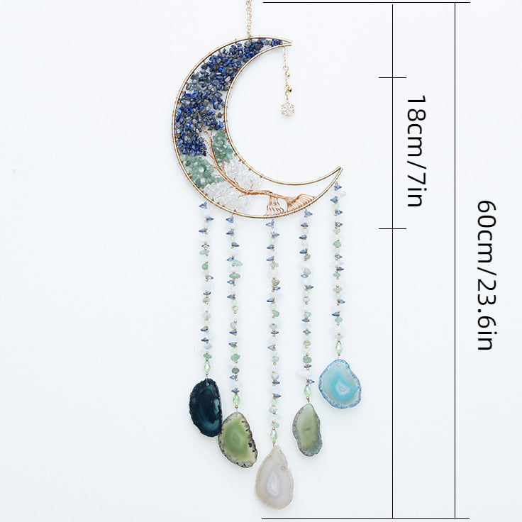 Crystal Stones Gems Blue Moon Hanging Ornament with Agate Slices