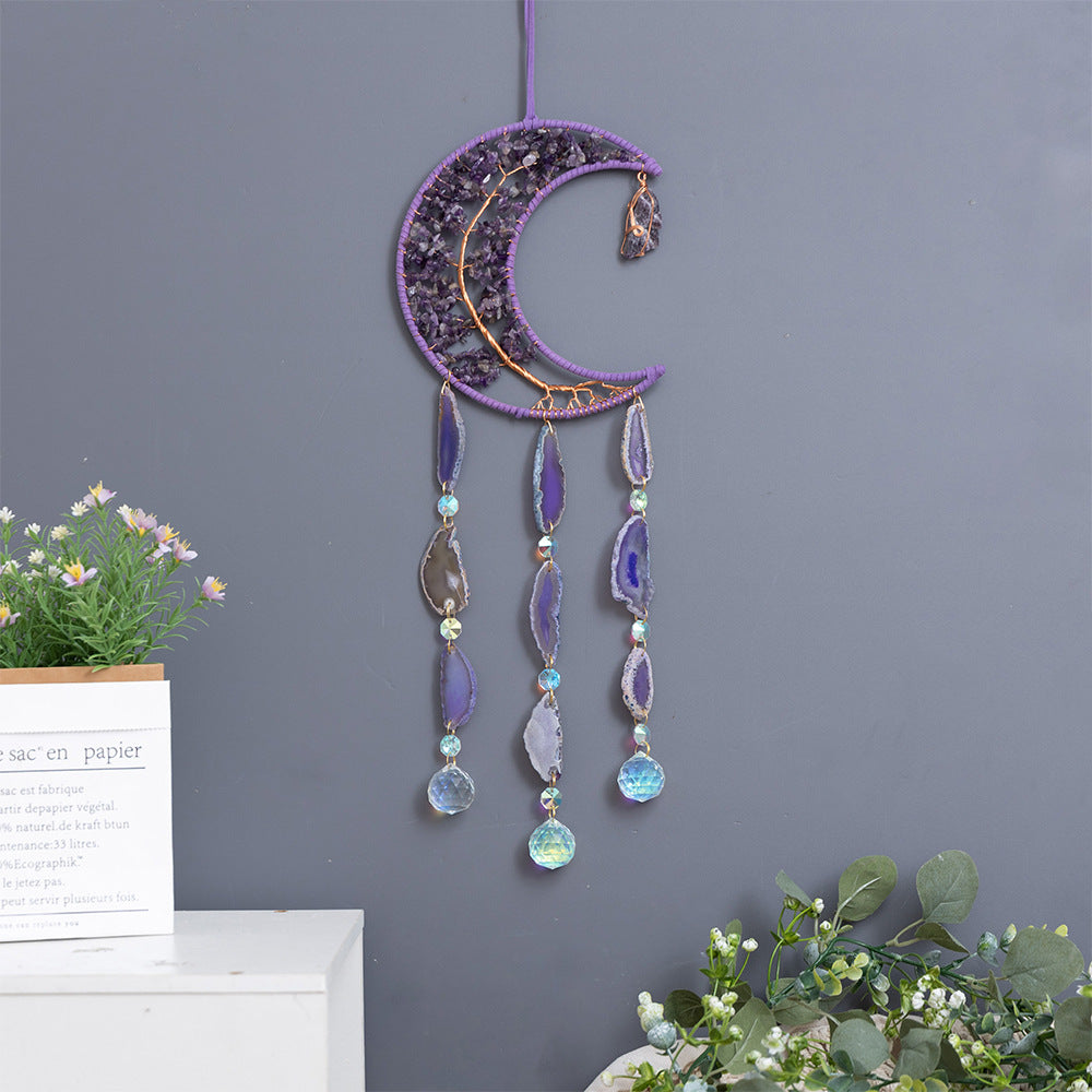 Purple Crystal and Agate Slices Hanging Ornament Window Suncatcher