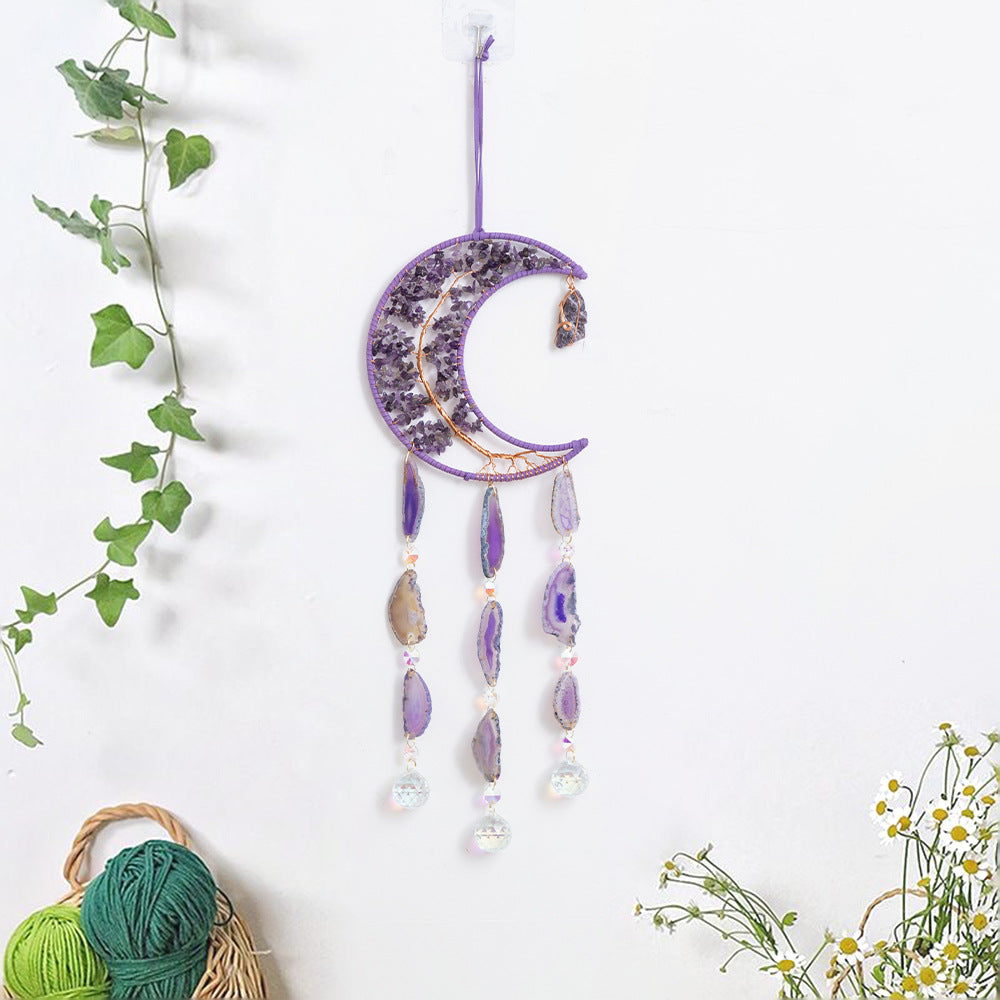 Purple Crystal and Agate Slices Hanging Ornament Window Suncatcher