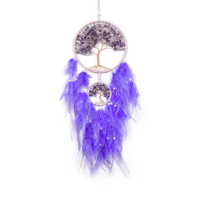 Amethyst Beads Tree of Life Feather Dreamcatcher Purple Feather Decor