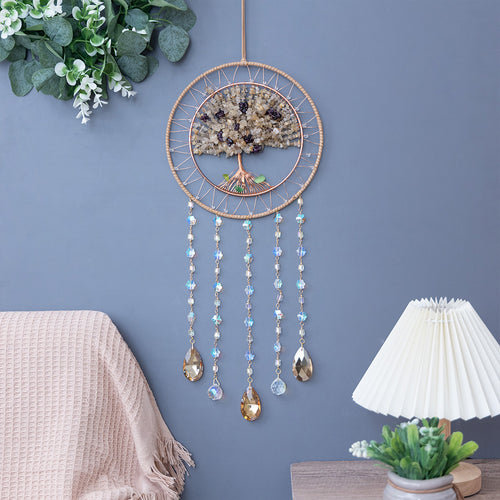 Natural Crystal Beads Suncatcher Tree of Life Hanging Ornament Decor