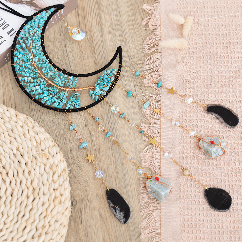 Crystal Calaite Stones Moon Hanging Ornament Window Wall Decoration