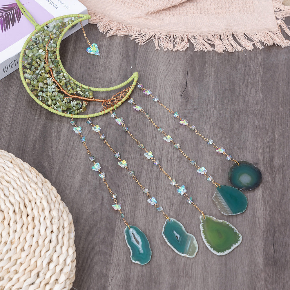 Crystal Gemstone and Agate Slices Moon Ornament Wall Decor Hanging