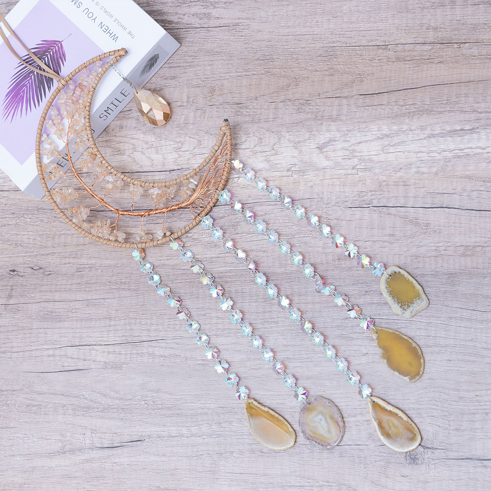 Moon Suncatchers with Life Tree Wall Decor Natural Agate Ornament