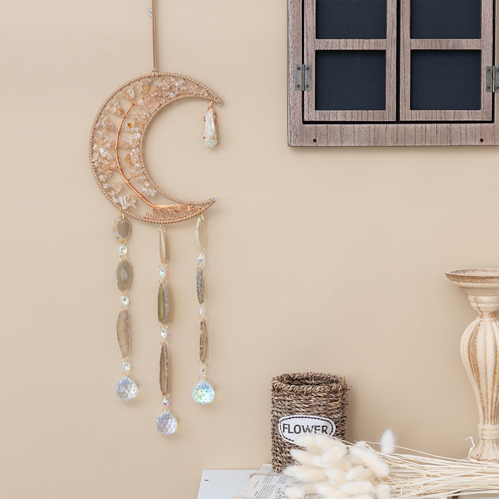 Crystal Gems and Agate Hanging Ornament Gemstone Moon Suncatcher
