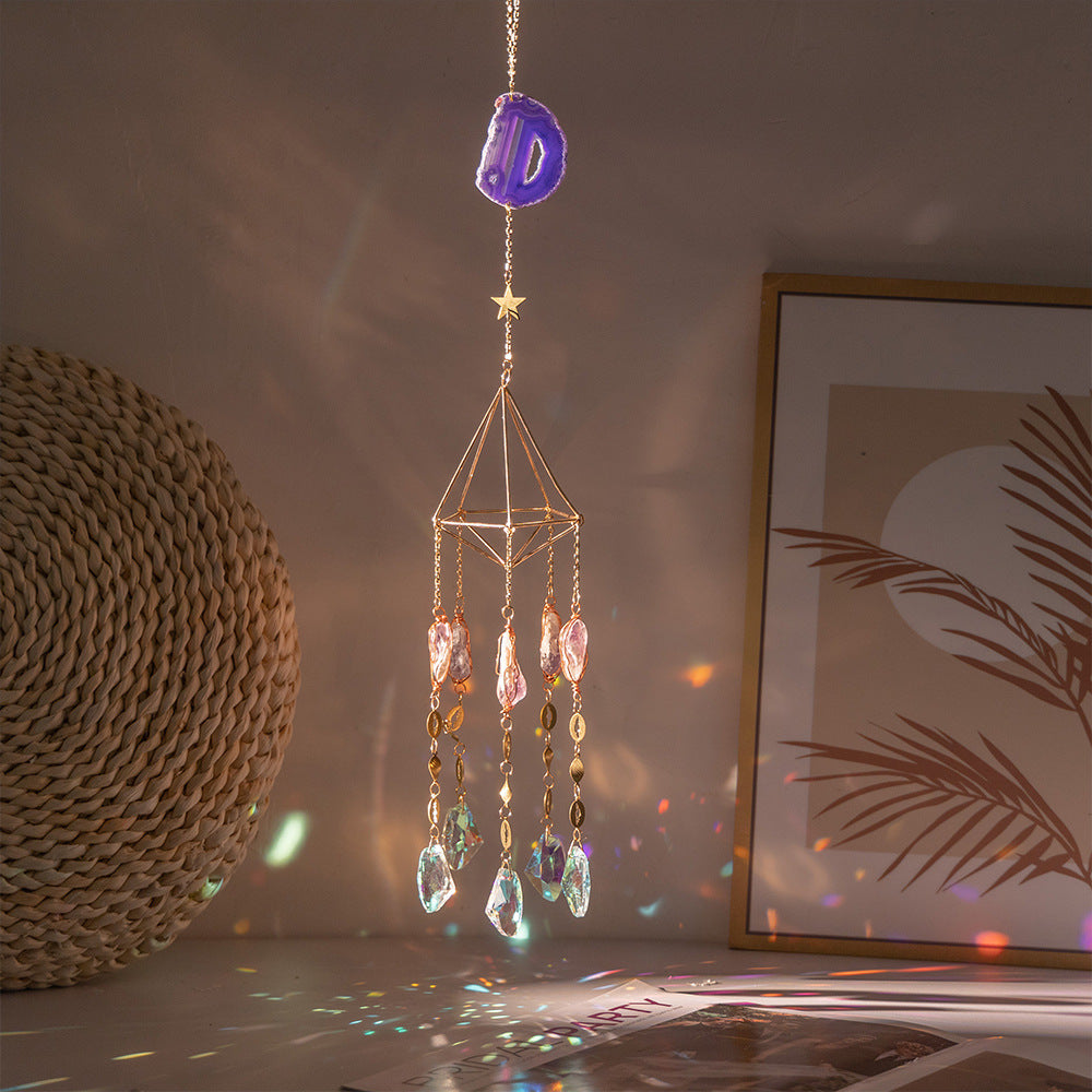 Purple Agate Slice Suncatcher Hanging Prism Crystal Wind Chimes