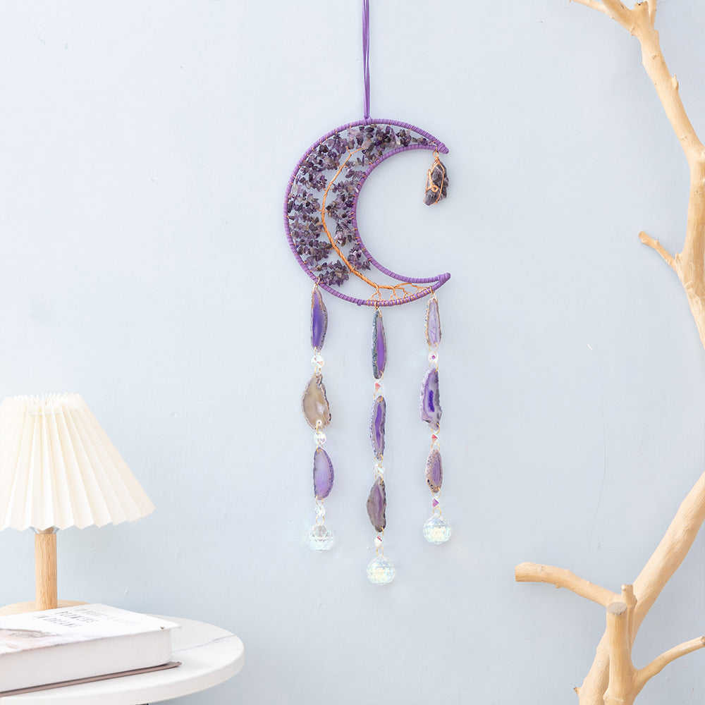 Purple Crystal and Agate Slices Hanging Ornament Window Suncatcher