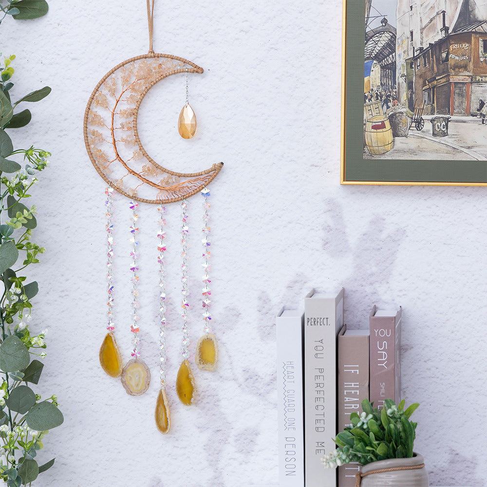 Moon Suncatchers with Life Tree Wall Decor Natural Agate Ornament