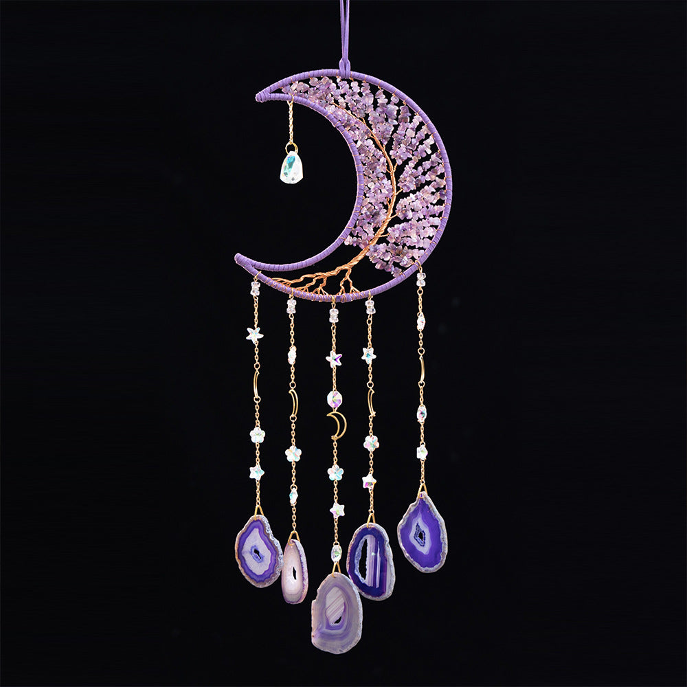 Purple Crystal Gems Moon Hanging Ornament Wall Home Decorations