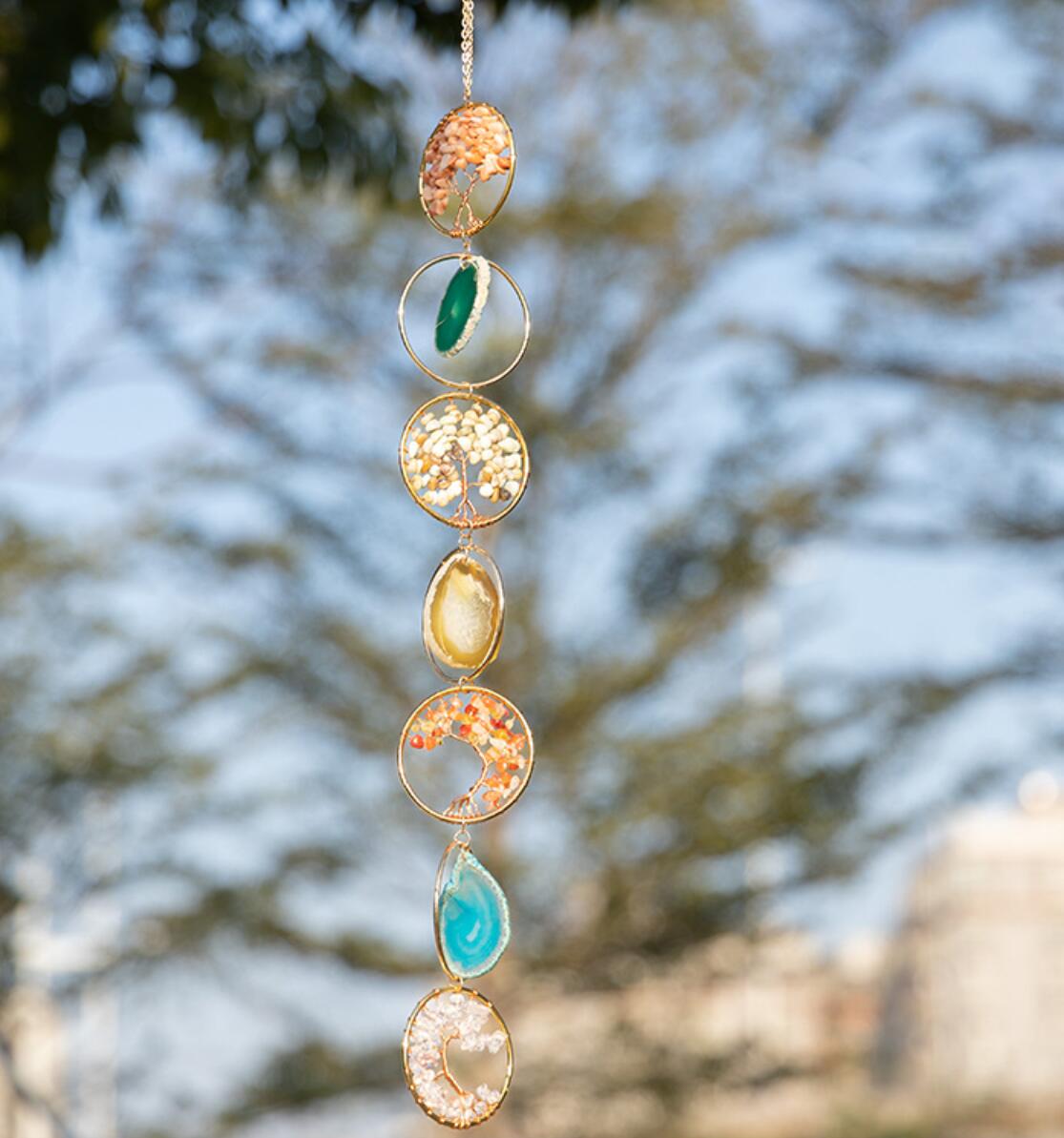 Hanging Ornament Window Decor Raw Crystal 7 Chakra Gemstone Agate