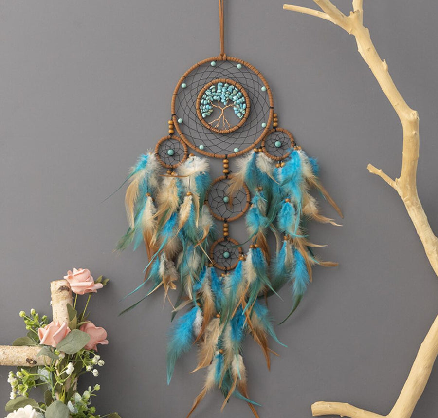 Crystal Calaite Gems Dreamcatcher with 5 Circles Nursery Wall Art