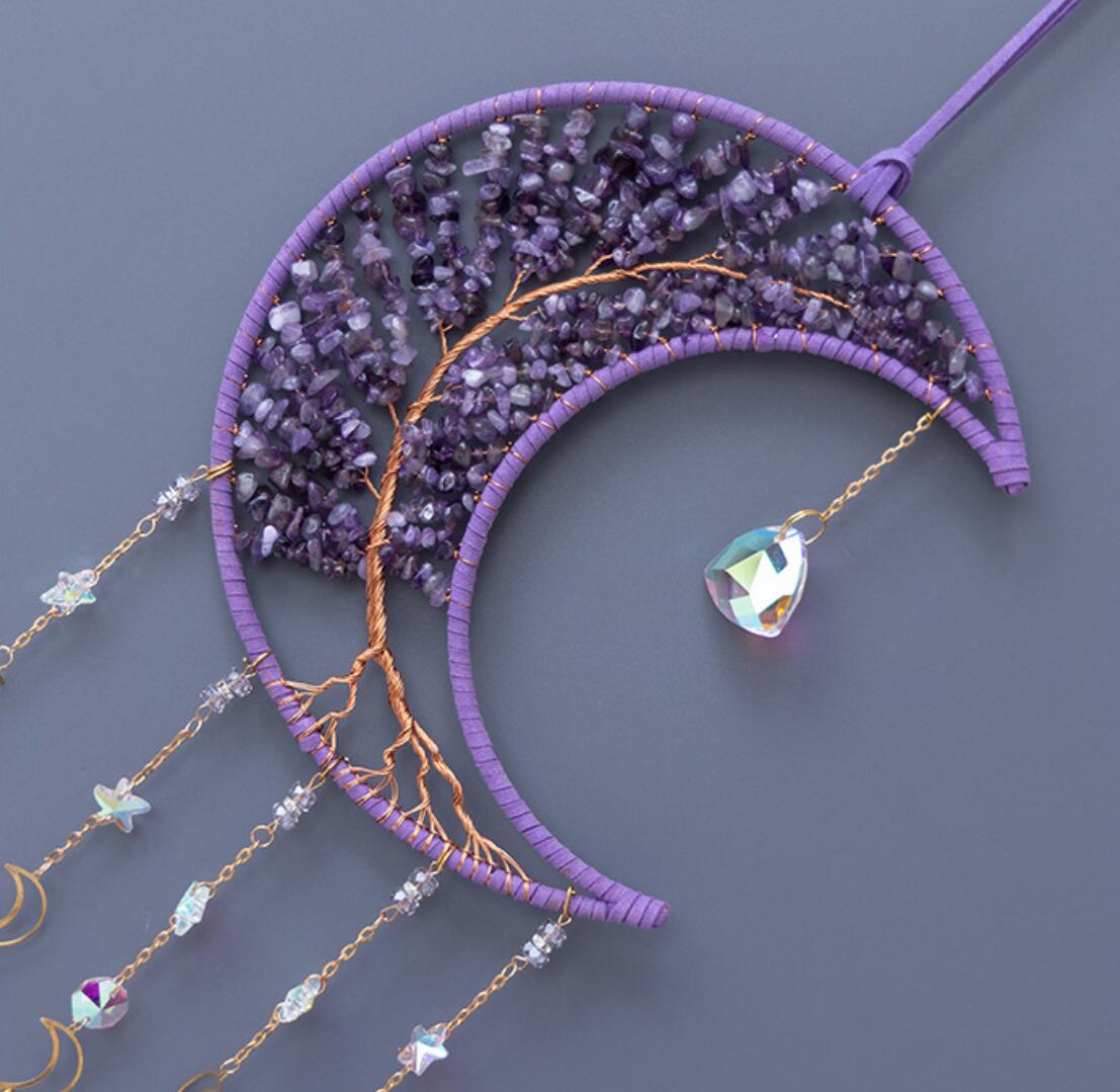 Purple Crystal Gems Moon Hanging Ornament Wall Home Decorations