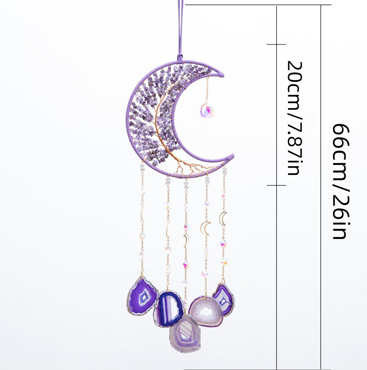 Purple Crystal Gems Moon Hanging Ornament Wall Home Decorations