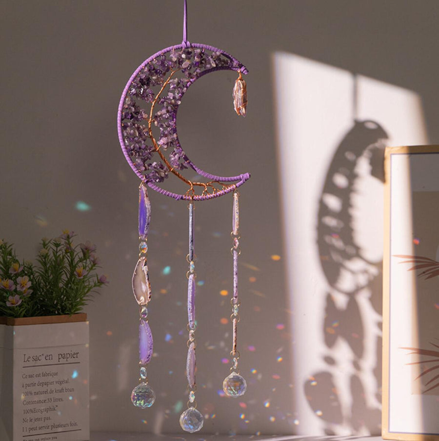 Purple Crystal and Agate Slices Hanging Ornament Window Suncatcher