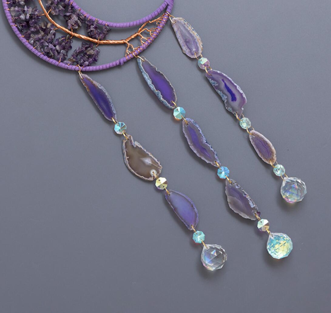 Purple Crystal and Agate Slices Hanging Ornament Window Suncatcher