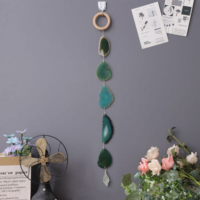 Natural Agate Slices Hanging Ornament 7 Chakra Gemstone Wall Decor