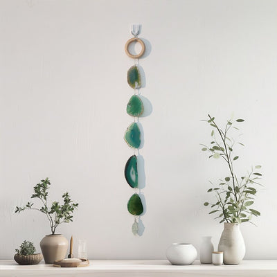 Natural Agate Slices Hanging Ornament 7 Chakra Gemstone Wall Decor