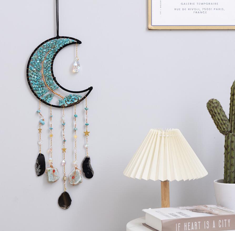 Crystal Calaite Stones Moon Hanging Ornament Window Wall Decoration