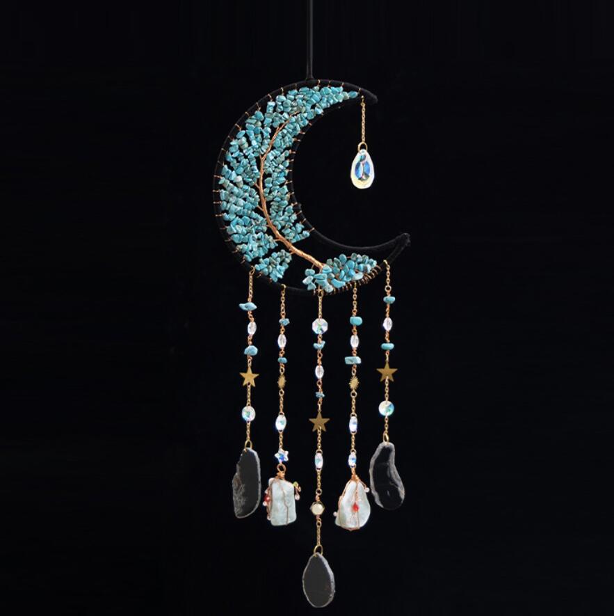 Crystal Calaite Stones Moon Hanging Ornament Window Wall Decoration