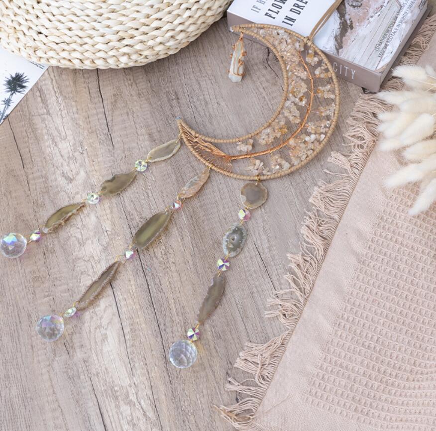 Crystal Gems and Agate Hanging Ornament Gemstone Moon Suncatcher