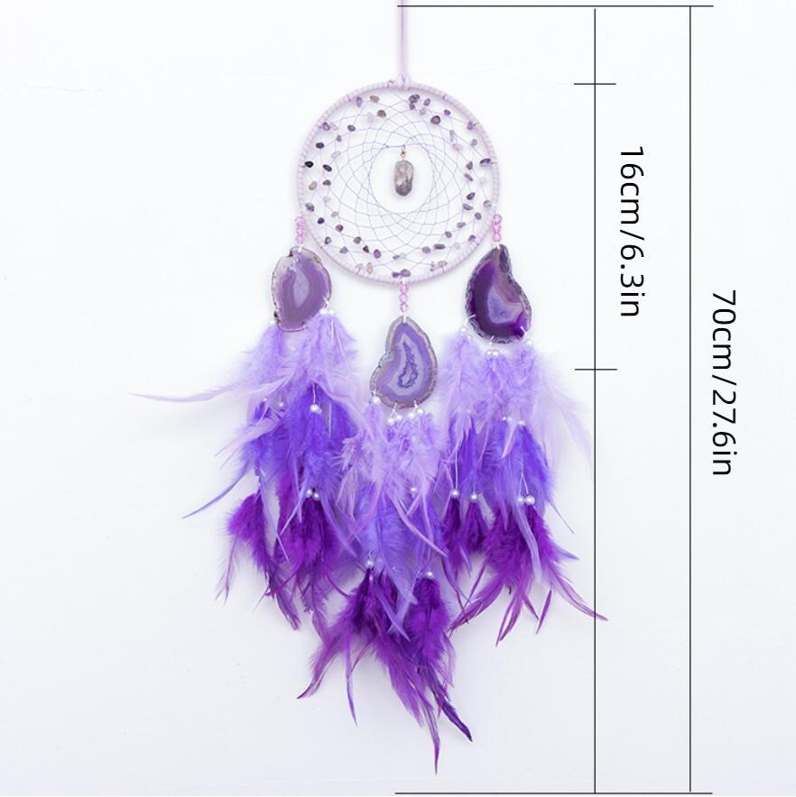 Purple Agate Slices and Crystal Gems Dreamcatcher Feather Wall Decor