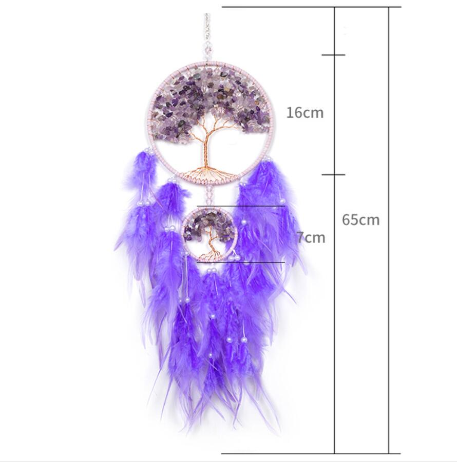 Amethyst Beads Tree of Life Feather Dreamcatcher Purple Feather Decor