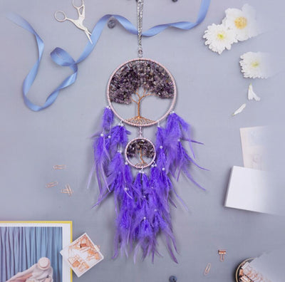 Amethyst Beads Tree of Life Feather Dreamcatcher Purple Feather Decor