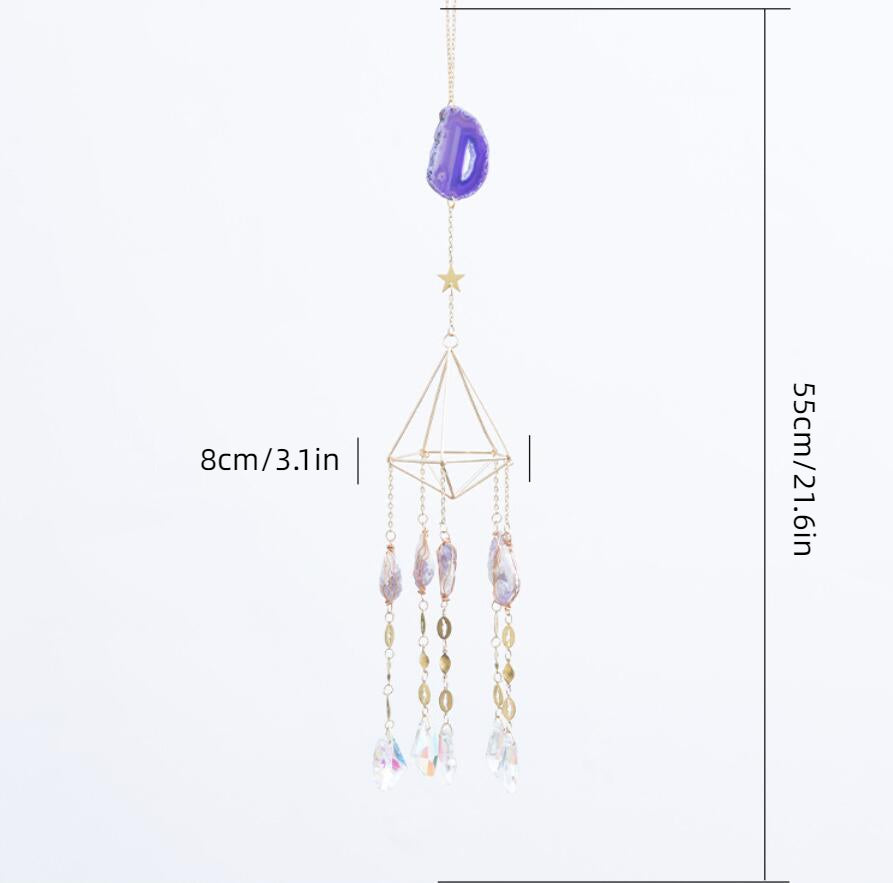 Purple Agate Slice Suncatcher Hanging Prism Crystal Wind Chimes