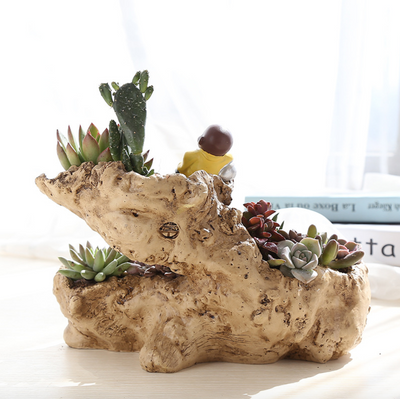 Driftwood Stump Log Planter Pot Container Faux Wood Planter Tree Root Cactus Container Flower Pot